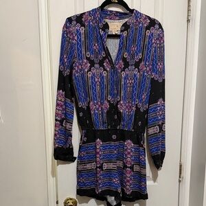 Nicole Miller - Women's Black and Blue Patterned Romper - Sz 6